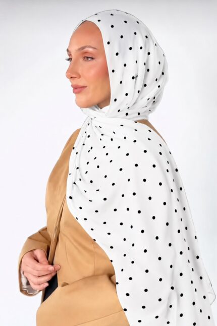 طرحه قطن polka dots White